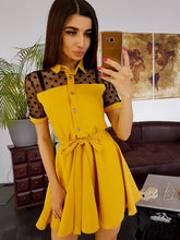 Load image into Gallery viewer, Women Dress 2019 Dot Lace Patchwork Turn-down Collar Dress Summer A-Line Short Sleeve Casual Mini Dress