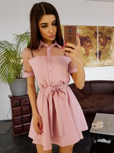 Load image into Gallery viewer, Women Dress 2019 Dot Lace Patchwork Turn-down Collar Dress Summer A-Line Short Sleeve Casual Mini Dress