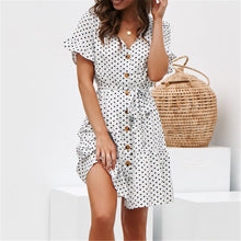 Load image into Gallery viewer, Women Summer Beach Dress 2019 Casual Short Sleeve Polka White Dot Dress Boho Mini Party Dress Elegant V-Neck Sundress Vestidos