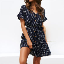 Load image into Gallery viewer, Summer Dress 2019 Casual Short Sleeve Polka Blue Dot Women Beach Dress Boho Mini Party Dress Elegant V-Neck Sundress Vestidos